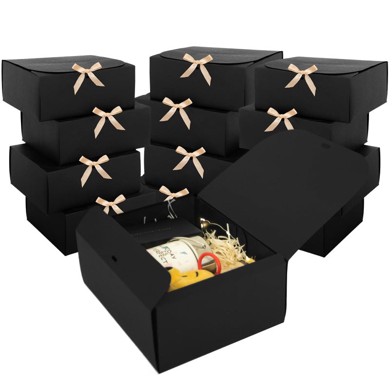LWYMX 12 Pack Gift Boxes with Lids  Gift Boxes with lids bulk  Bridesmaid Proposal Box with Ribbon  Gift Boxes for Wedding  Christmas  Valentine's Day Birthday Baby Shower and the other Parties (Black 10''x - Image 1